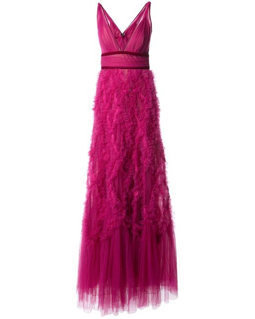 Marchesa notte Pink Ruffled Tulle Gown