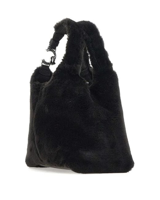 Coccinelle Black C-Easy Faux-Fur Top Handle Tote Bag
