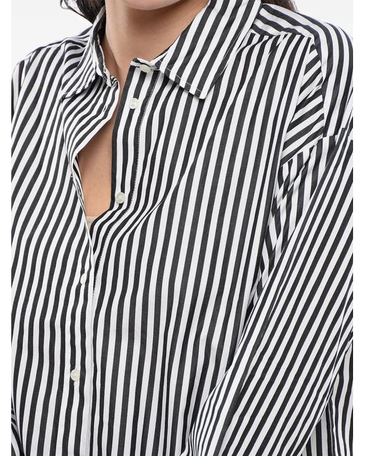 Woolrich Gray Awning-Striped Drawstring Shirt