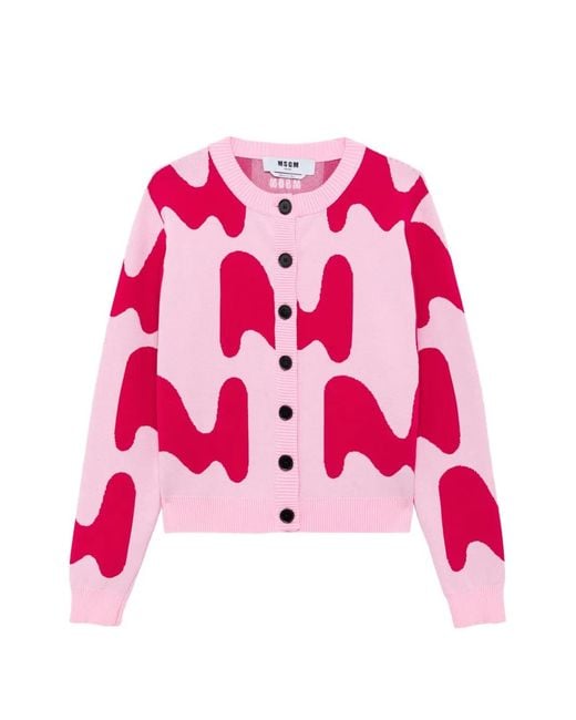 MSGM Pink Abstract-Pattern Button-Up Cardigan