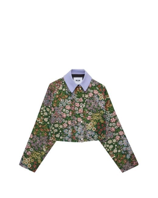 MSGM Green Floral Collared Jacket