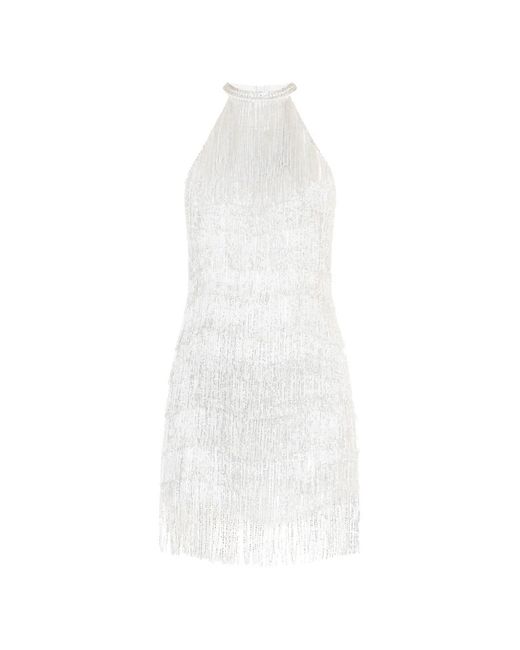 MATTERS STORE White Elsa Fringed-Hem Halter-Neck Mini Dress