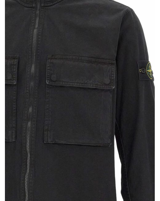 Stone Island Black Zip-Up Patch-Pocket Jacket for men