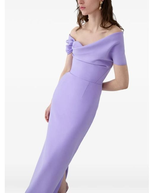 Carolina Herrera Purple Draped Off-Shoulder Column Gown