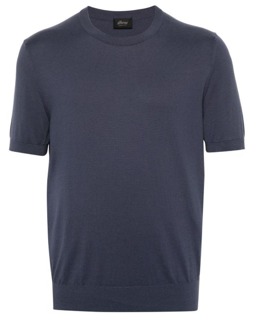 Brioni Blue Short-Sleeve Knitted T-Shirt for men