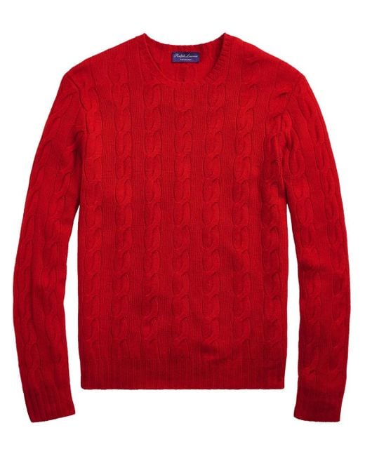 Ralph Lauren Red Cable-Knit Cashmere Sweater for men