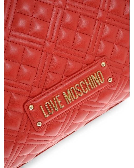 Moschino Red Quilted Logo-Detail Shoulder Bag