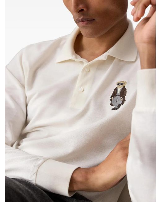 Ralph Lauren White Bear-Patch Polo Shirt for men