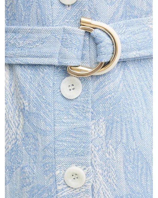 La Petite Francaise Blue Vangelis Leaf-Print Belted Top