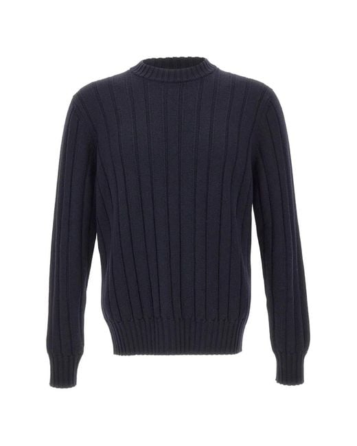FILIPPO DE LAURENTIIS Blue Ribbed Merino-Wool Sweater for men