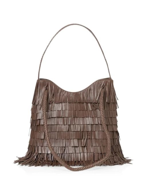 VISONA Brown Diletta Fringe-Detailed Braided-Strap Shoulder Bag