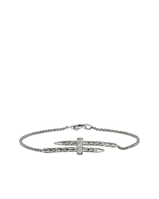 John Hardy White Sterling Spear Station Diamond Bracelet