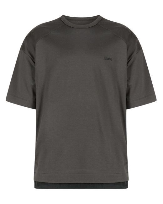 Juun.J Gray Side-zip Layered-hem T-shirt for men