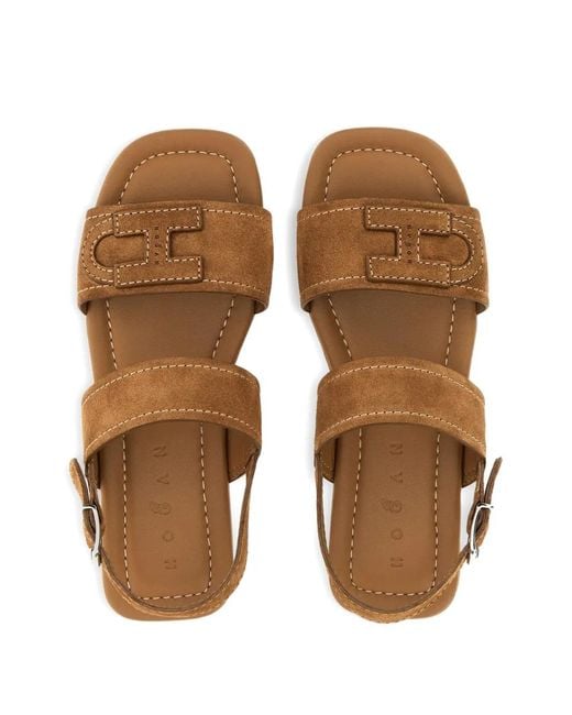 Hogan Brown H685 Logo-Appliqué Sandals