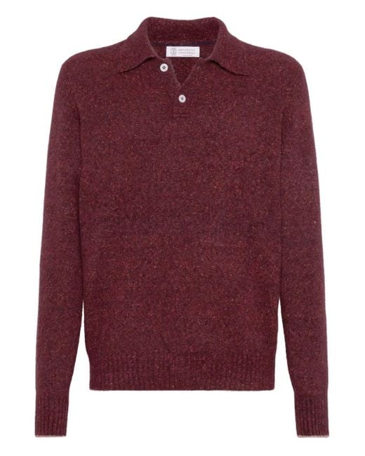 Brunello Cucinelli Meliertes Poloshirt in Red für Herren