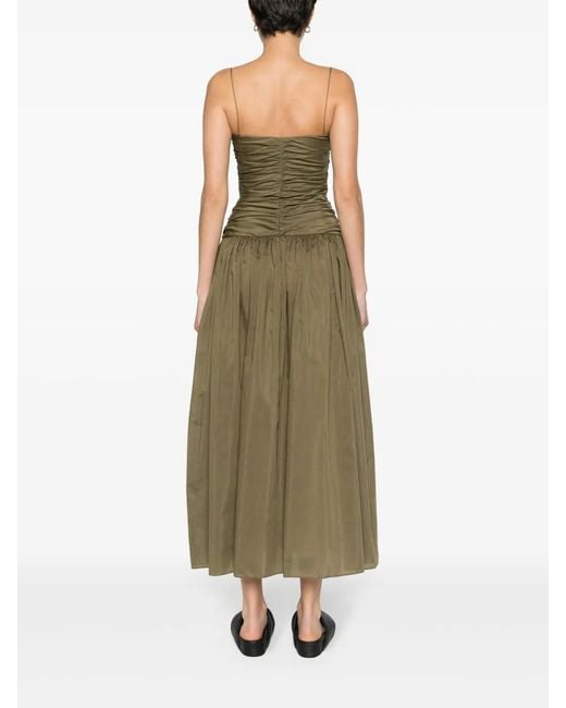 Matteau Green Drop-Waist Gathered Midi Dress