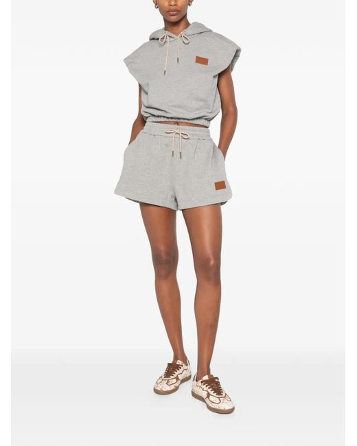Fendi Gray Logo-Patch Track Shorts