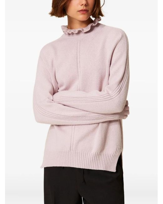 Twinset Pink Ruffled High-Neck Sweater
