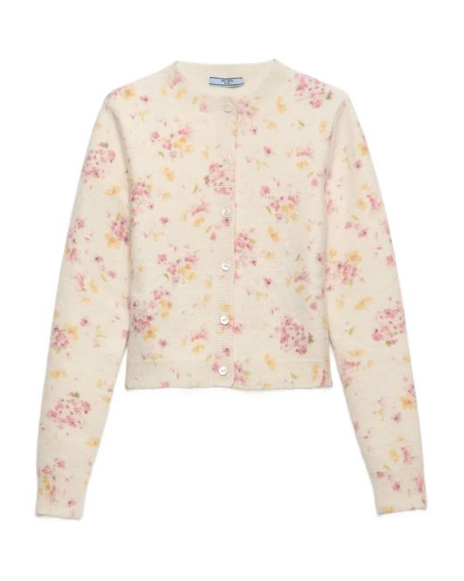Cardigan À Fleurs Prada en coloris Natural
