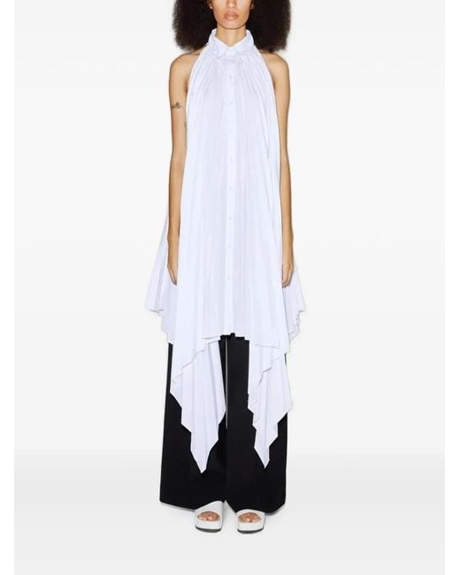 Rosetta Getty White Pleated Asymmetric Shirt Dress