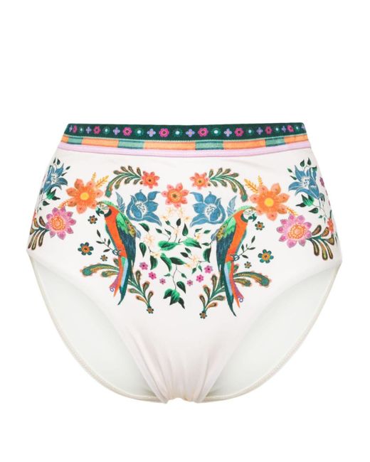 Zimmermann White Floral-print High-waisted Bikini Bottoms