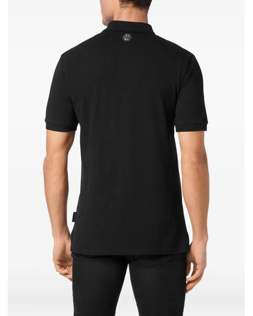 Philipp Plein Black Strass Tattoo Polo Shirt for men
