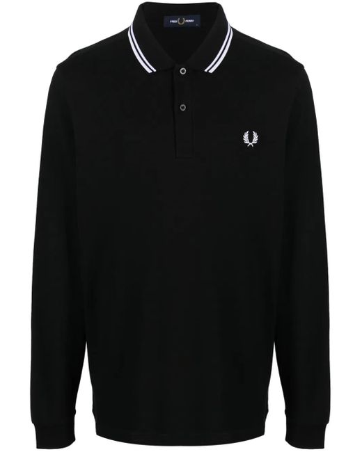Fred Perry Black Logo-Embroidered Cotton Polo Shirt for men
