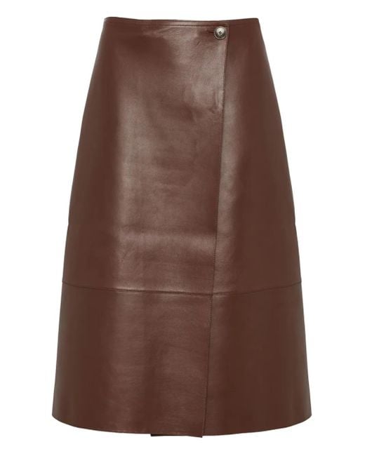Yves Salomon Brown Leather Wrap Midi Skirt