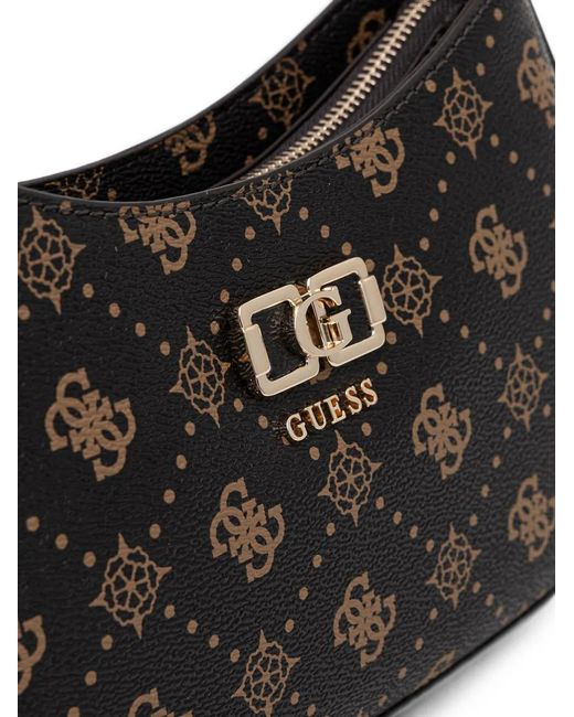 Guess Black Emelie Monogram-Print Logo-Plaque Shoulder Bag