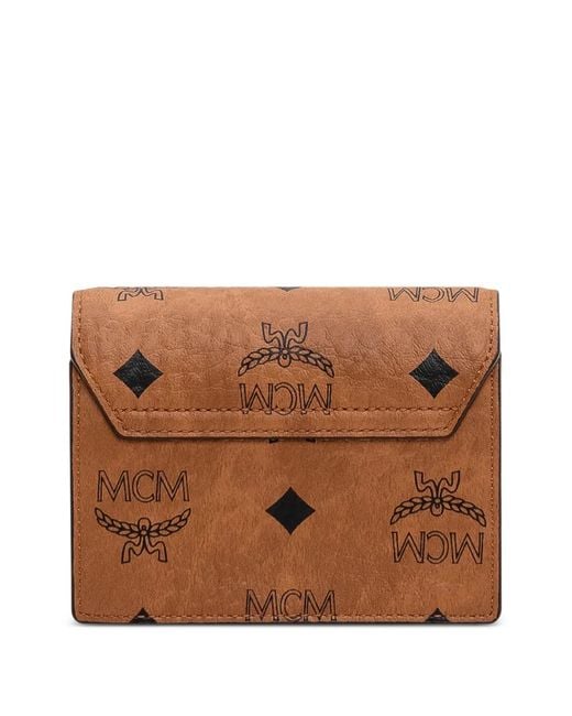 MCM Brown Mini Tracy Logo-Pattern Wallet