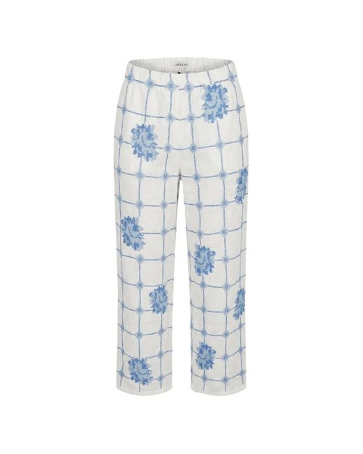 ORSINA Blue Floral-Print Check-Pattern Trousers