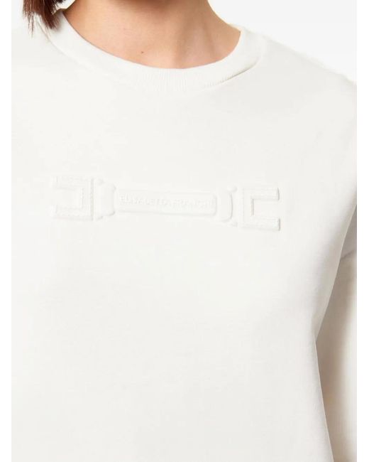 Elisabetta Franchi White Long-Sleeve Embossed Sweatshirt