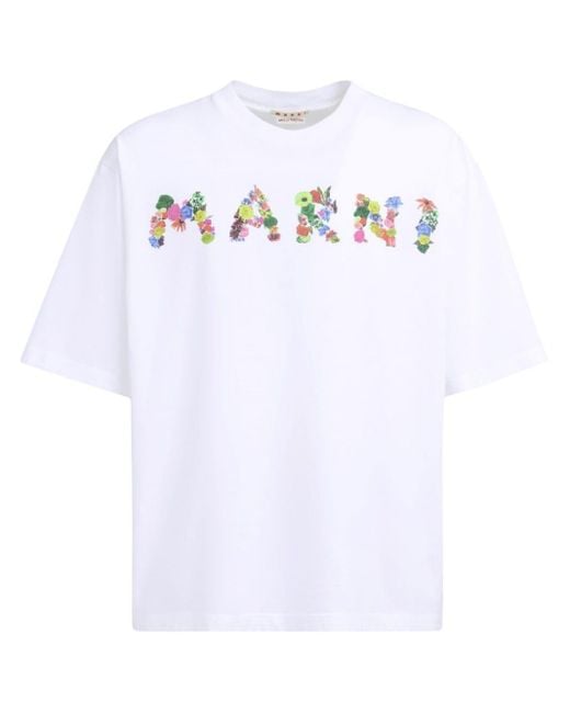 T-shirt bianca logo multicolor di Marni in White da Uomo