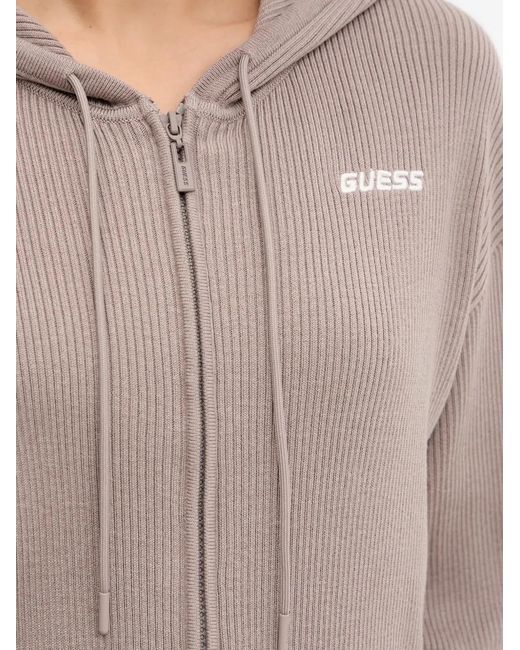 Guess Gray Flaminia Ribbed Zip-Up Hoodie
