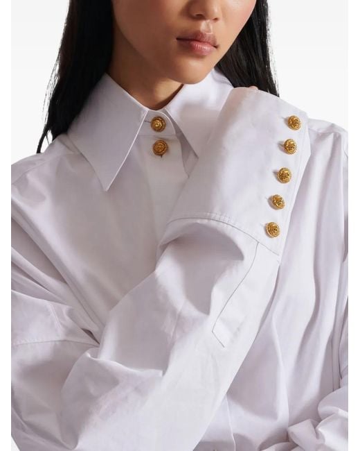 Balmain White Buttoned Poplin Shirt Dress