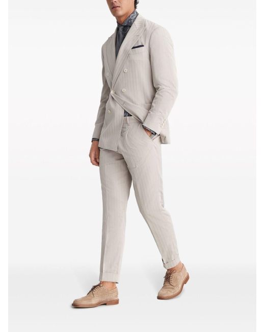 Brunello Cucinelli Natural Striped Tailored Trousers for men