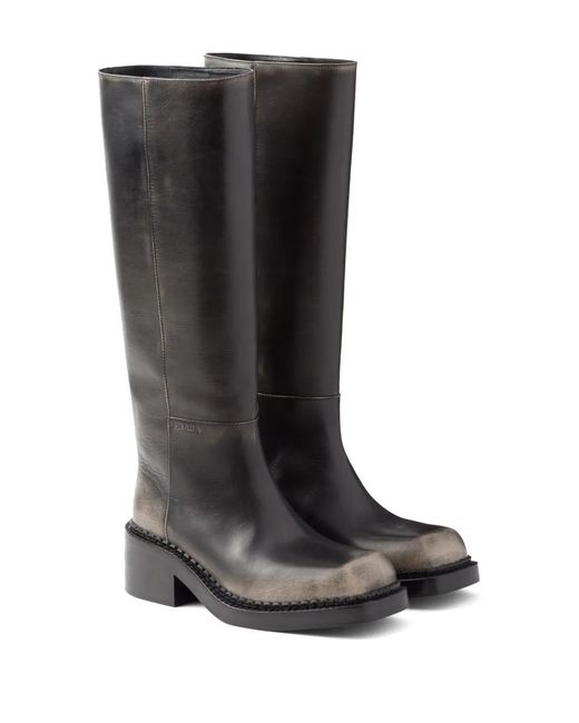 Prada Black Aged Effect 55Mm Leather Boots