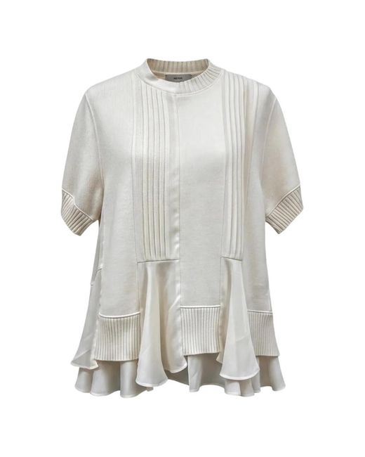 Sacai White Ruffled Pleated T-Shirt