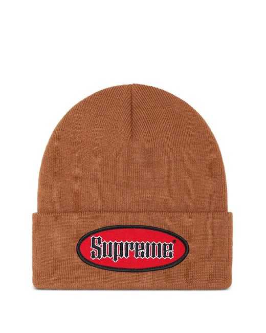 Supreme Red Oval Patch Beanie for men
