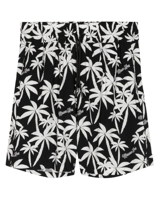 Mauna Kea Black Palm Tree-print Drawstring Track Shorts for men
