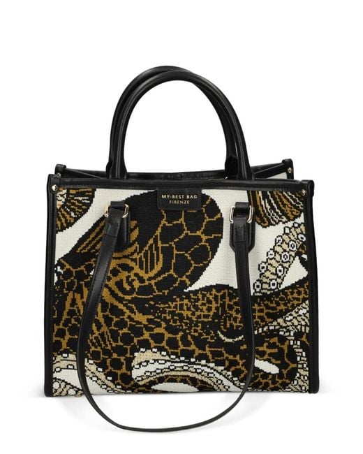 MY BEST BAG Black Small Atena Sea Cratures Printed Tote Bag