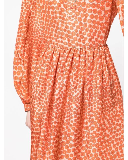 Stella McCartney Orange Floral-Print Silk Midi Dress