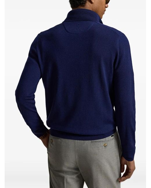 Ralph Lauren Blue Half-Zip Wool Sweater for men