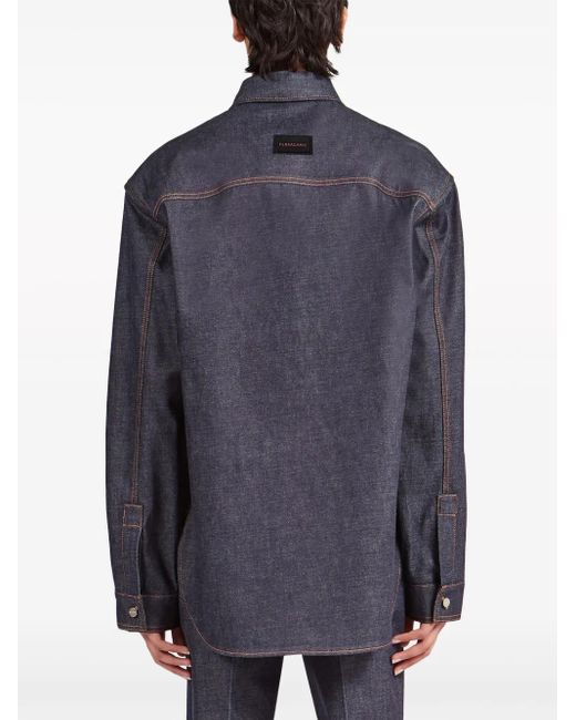 Ferragamo Blue Long Sleeved Denim Shirt for men