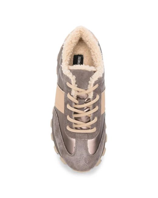 SERGIO MORETTI FIRENZE White Shearling-Lined Panelled Sneakers