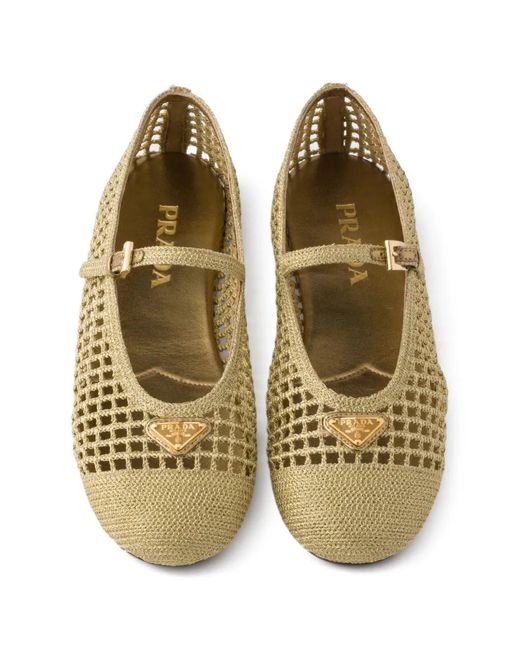 Prada Metallic Crochet Ballerinas