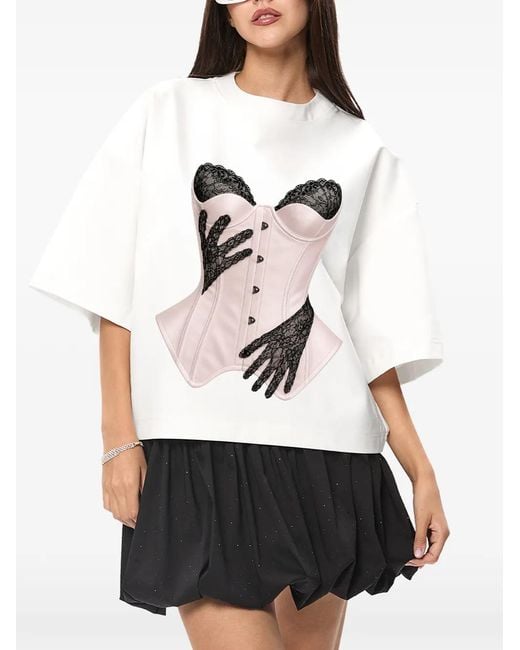 Hamza White Lace-Print T-Shirt