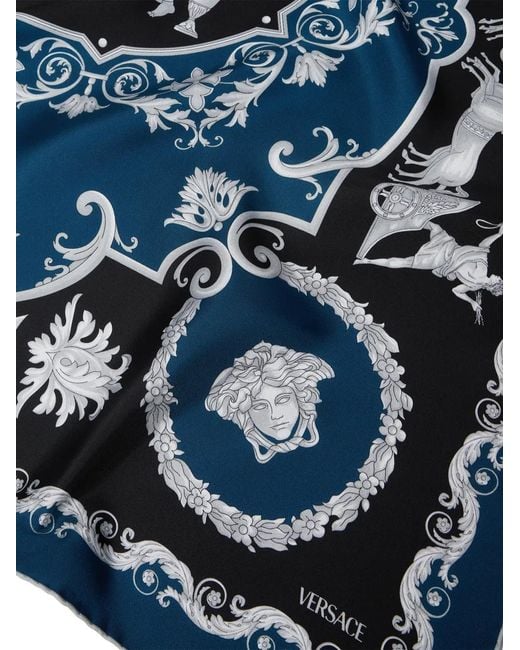 Versace Blue Hall Of Heroes Large Silk Scarf