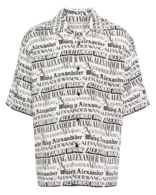 Alexander Wang Gray Newspaper-print Camp-collar Shirt