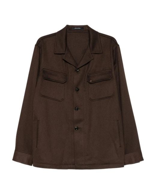 Tagliatore Brown Buttoned Chest-Pocket Shirt for men